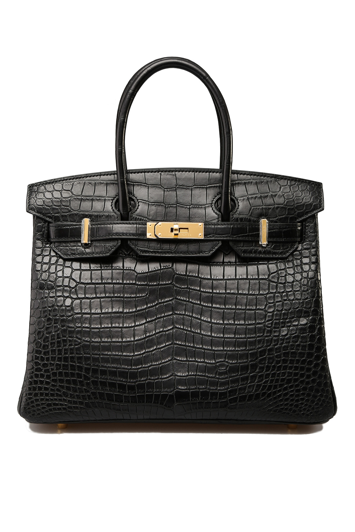 Hermès Birkin 30 Noir Porosus Matte with Gold Hardware - Bags