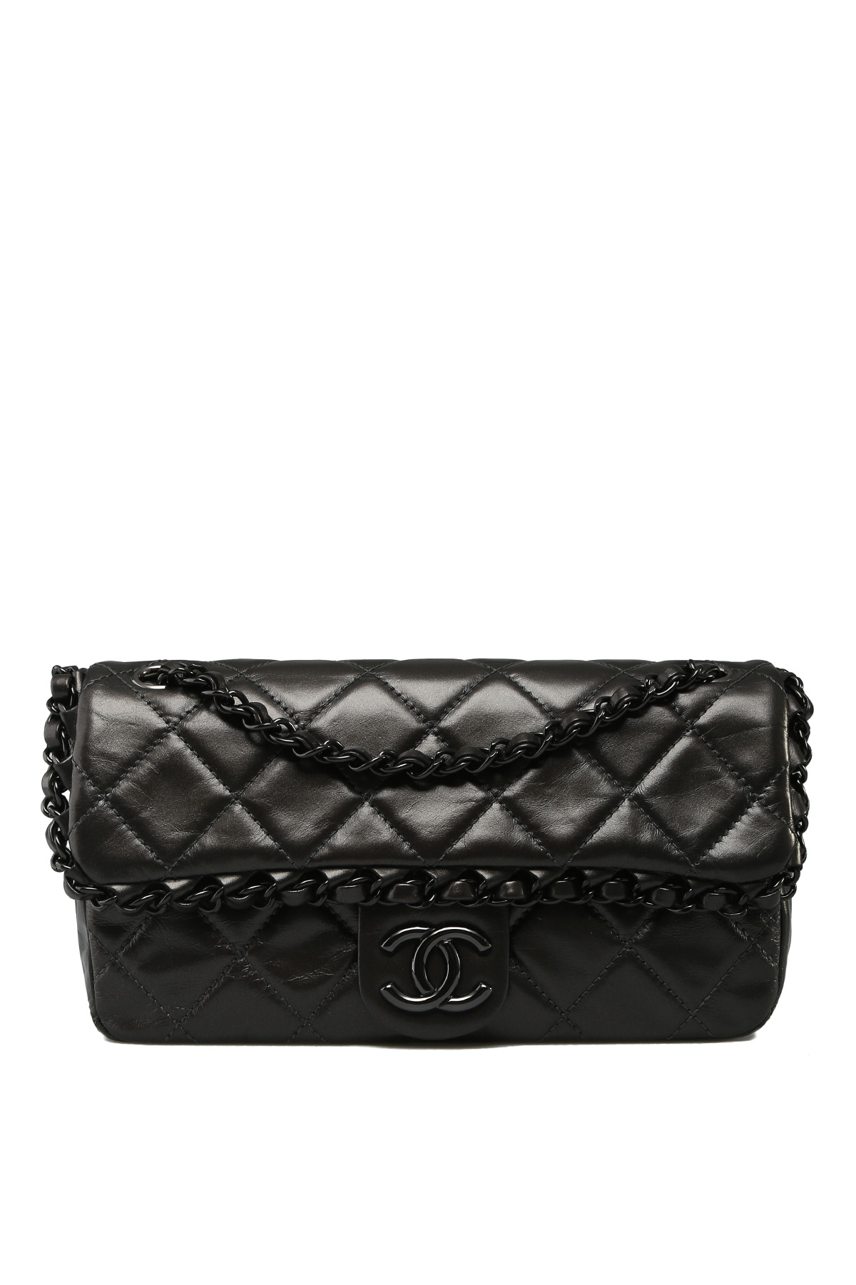 Chanel Chain Around Single Flap Bag in Pearly Metallic Calfskin with So  Black Hardware