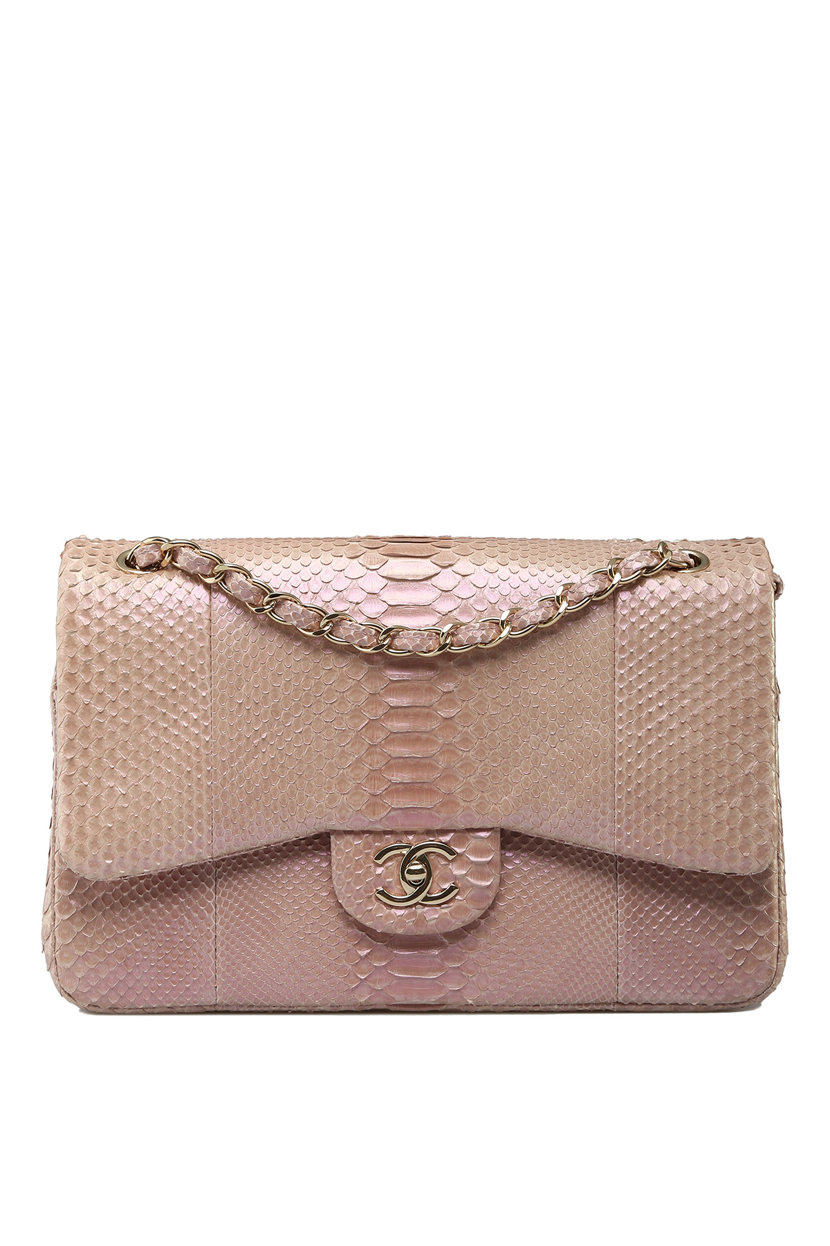 Chanel Jumbo Double Flap Bag in Light Pink Python with Gold-Tone