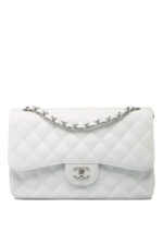 Chanel Quilted Classic Jumbo Double Flap Bag in White Caviar with  Silver-Tone Metal Hardware