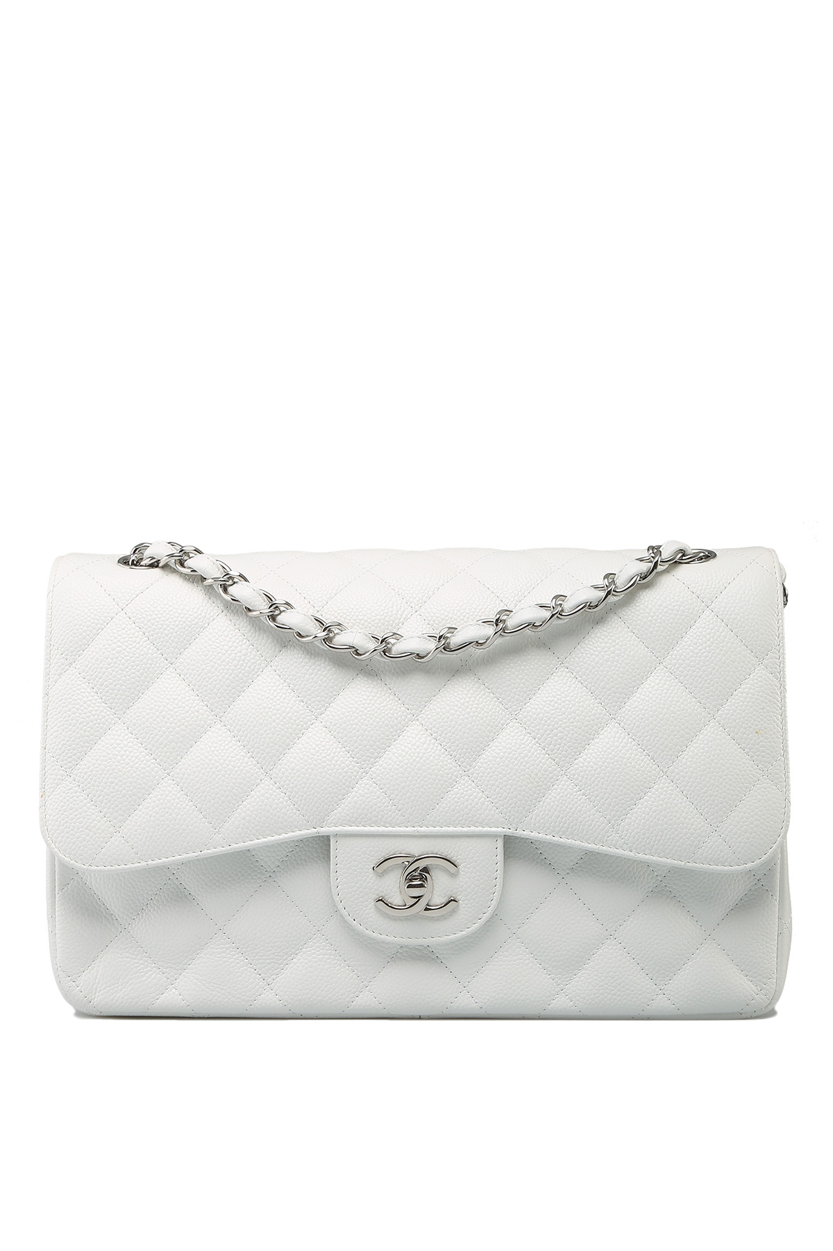 Chanel Classic Jumbo Double Flap, White Caviar Leather, Gold Hardware, As  New in Box MA001