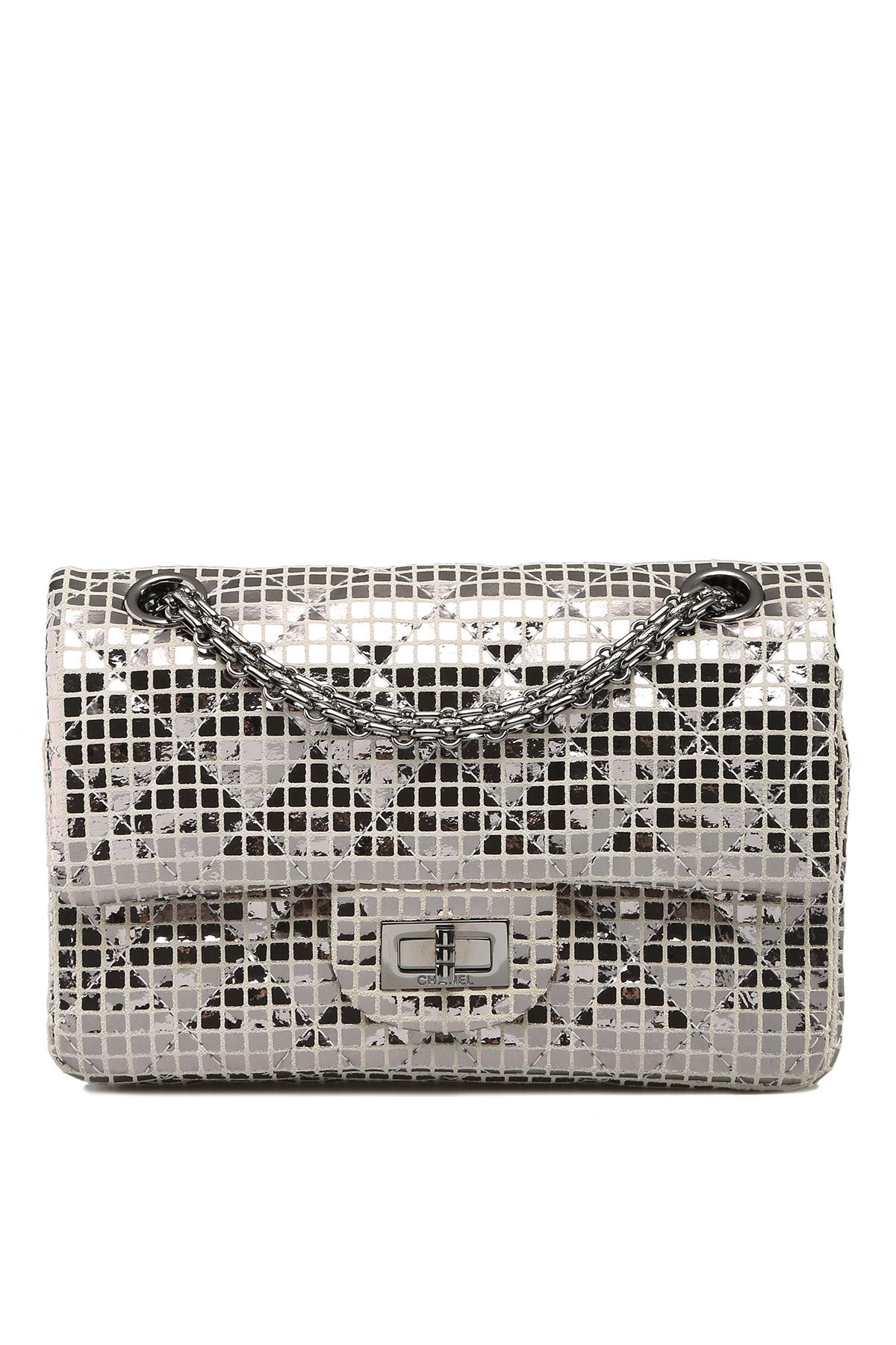 Chanel Quilted Reissue 2.55 Bag in Silver Metallic Mirror Leather & Suede  with Ruthenium Hardware